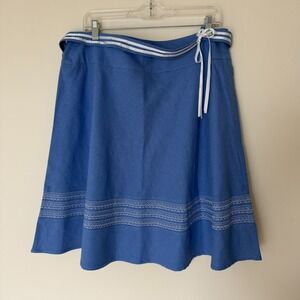 COVINGTON  Skirt Women's Size 16 Blue Embroidered Linen Rayon Summer Cottagecore